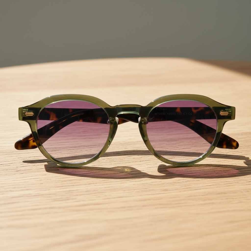 Lena Purple Gradient Lens Sunglasses - Olive green Round TR90 Frame - Lifestyle Shot