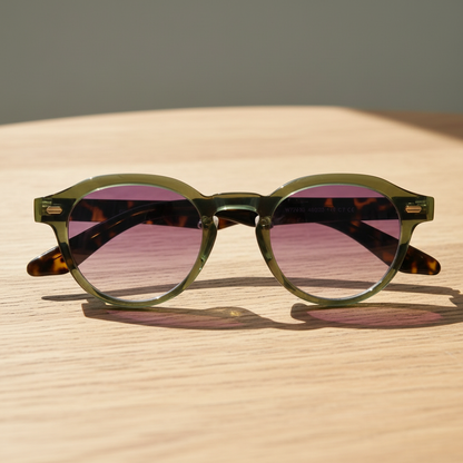 Lena Purple Gradient Lens Sunglasses - Olive green Round TR90 Frame - Lifestyle Shot