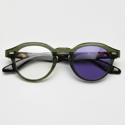 Lena Purple Photochromic Lens Glasses - Olive green Round TR90 Frame - Front View