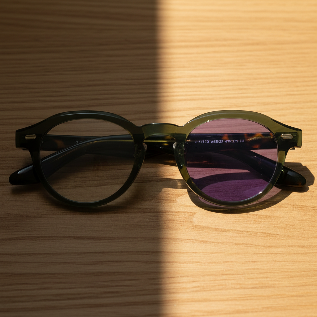 Lena Purple Photochromic Lens Glasses - Olive green Round TR90 Frame - Lifestyle Shot