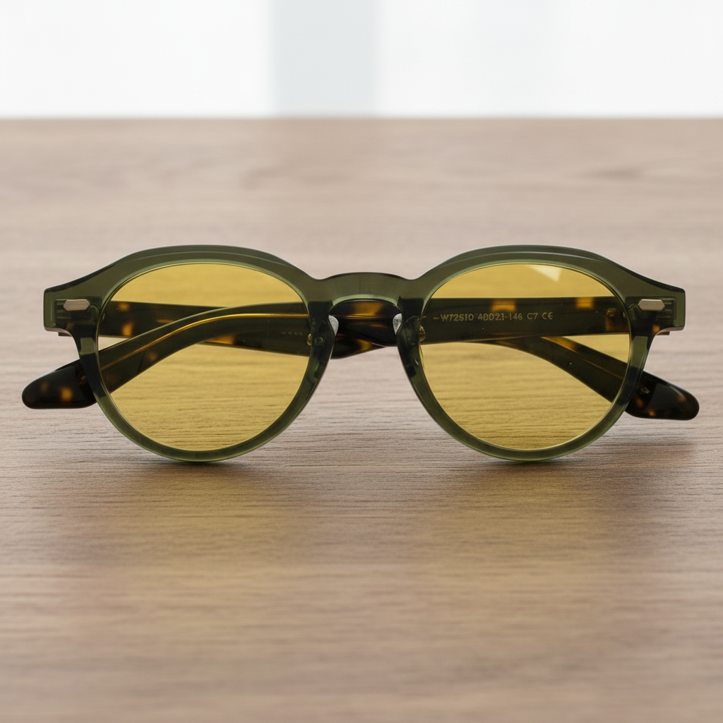Lena Yellow Tinted Lens Sunglasses - Olive green Round TR90 Frame - Lifestyle Shot