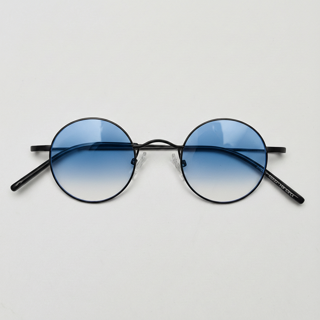 LVY Blue Gradient Lens Sunglasses - Matte black Round Titanium Frame - Front View