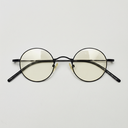 LVY Blue Light Lens Glasses - Matte black Round Titanium Frame - Front View