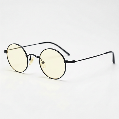 LVY Blue Light Lens Glasses - Matte black Round Titanium Frame - Side View