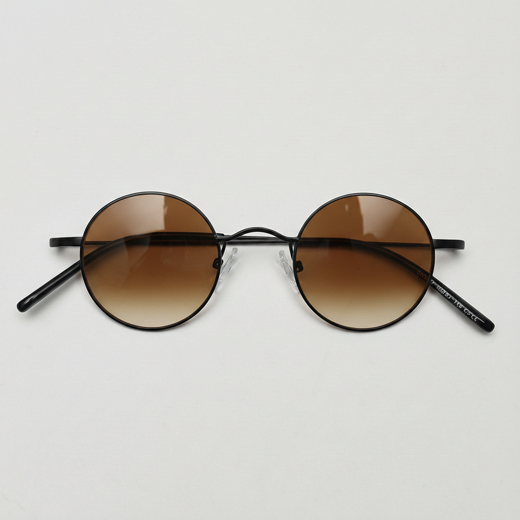 LVY Brown Gradient Lens Sunglasses - Matte black Round Titanium Frame - Front View