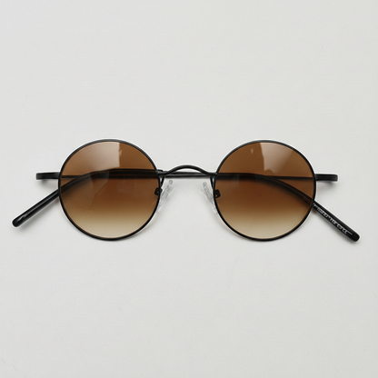 LVY Brown Gradient Lens Sunglasses - Matte black Round Titanium Frame - Front View