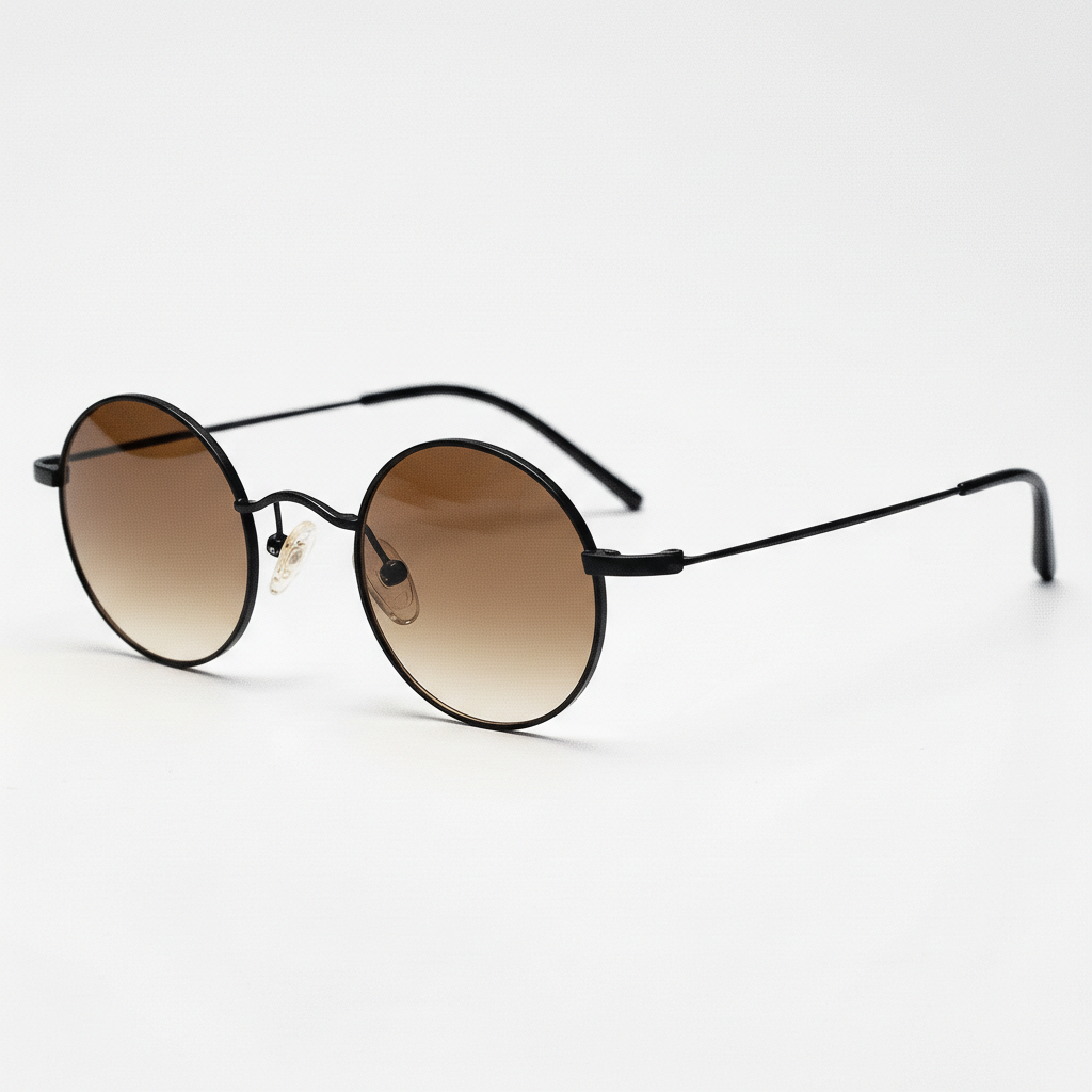 LVY Brown Gradient Lens Sunglasses - Matte black Round Titanium Frame - Side View