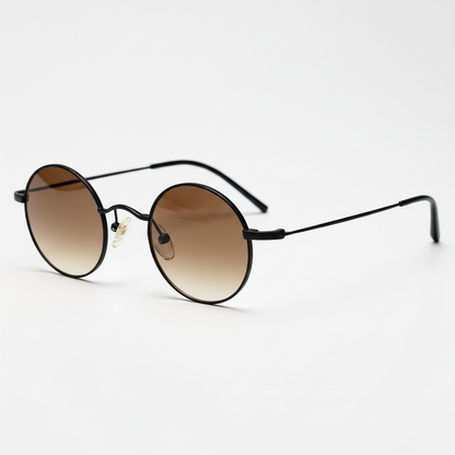 LVY Brown Gradient Lens Sunglasses - Matte black Round Titanium Frame - Side View