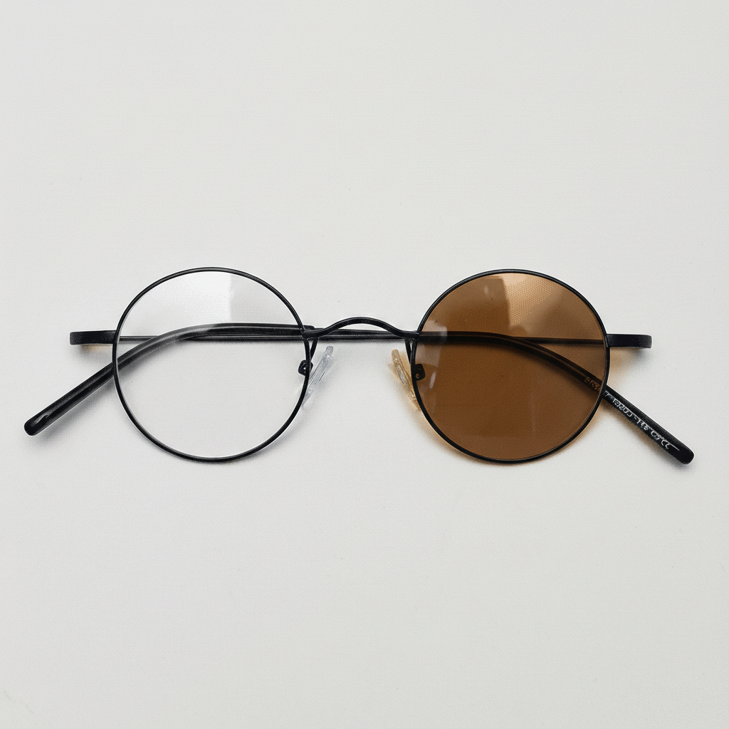 LVY Brown Photochromic Lens Glasses - Matte black Round Titanium Frame - Front View