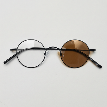 LVY Brown Photochromic Lens Glasses - Matte black Round Titanium Frame - Front View