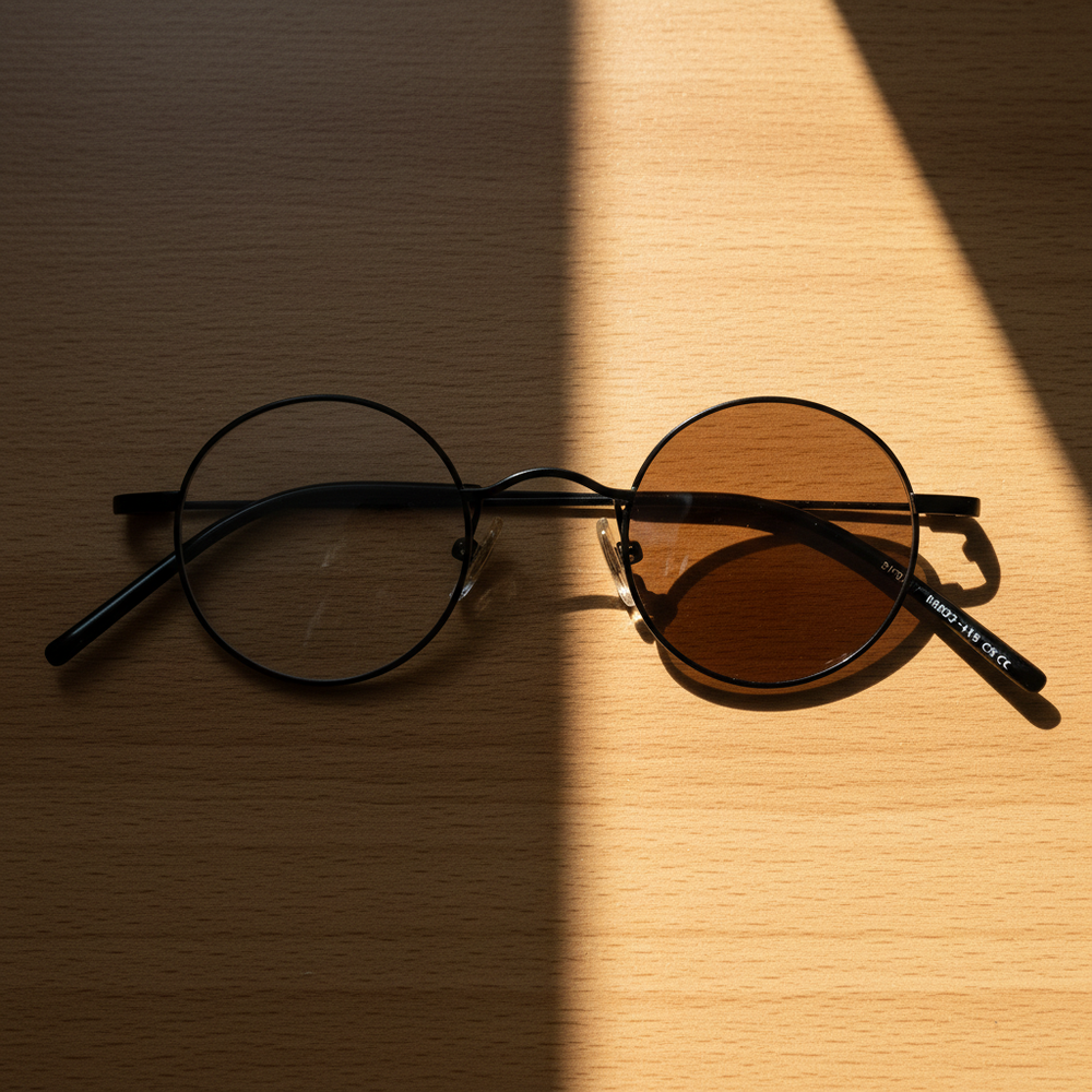 LVY Brown Photochromic Lens Glasses - Matte black Round Titanium Frame