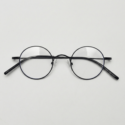 LVY Clear Lens Glasses - Matte black Round Titanium Frame - Front View