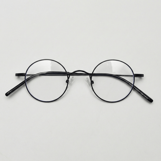 LVY Clear Lens Glasses - Matte black Round Titanium Frame - Front View