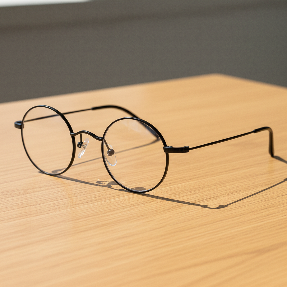 LVY Clear Lens Glasses - Matte black Round Titanium Frame