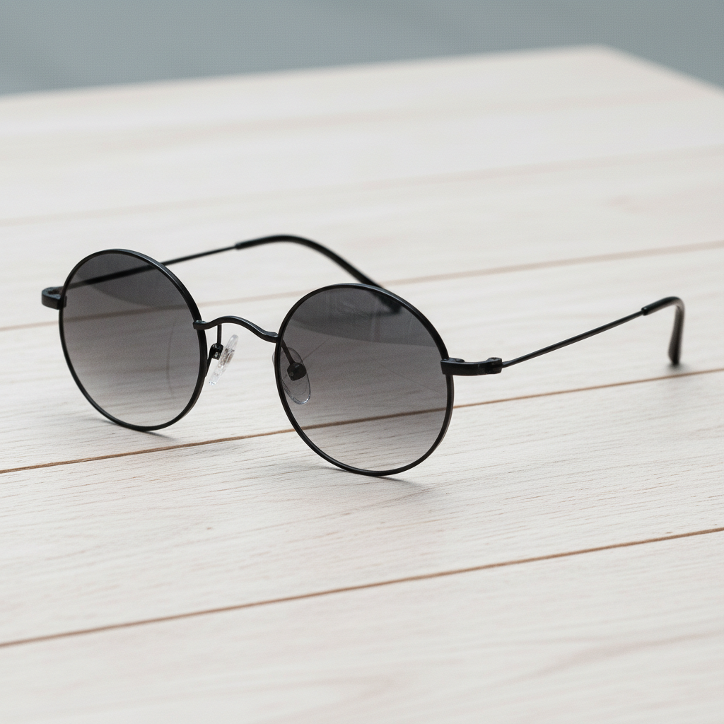 LVY Grey Gradient Lens Sunglasses - Matte black Round Titanium Frame - Lifestyle Shot