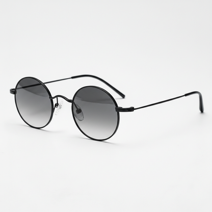 LVY Grey Gradient Lens Sunglasses - Matte black Round Titanium Frame - Side View