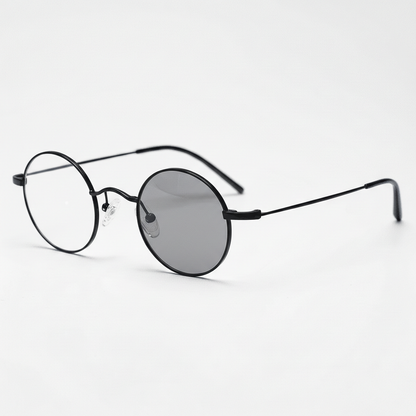 LVY Grey Photochromic Lens Glasses - Matte black Round Titanium Frame - Side View
