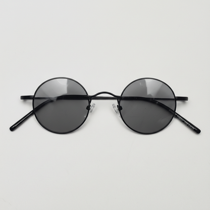 LVY Grey Tinted Lens Sunglasses - Matte black Round Titanium Frame - Front View
