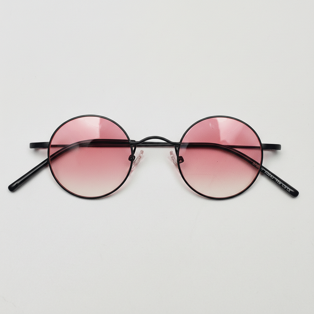 LVY Pink Gradient Lens Sunglasses - Matte black Round Titanium Frame - Front View