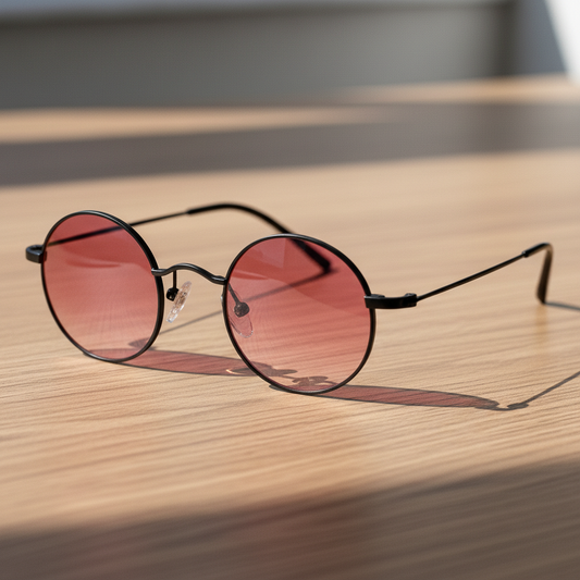 LVY Pink Gradient Lens Sunglasses - Matte black Round Titanium Frame - Lifestyle Shot