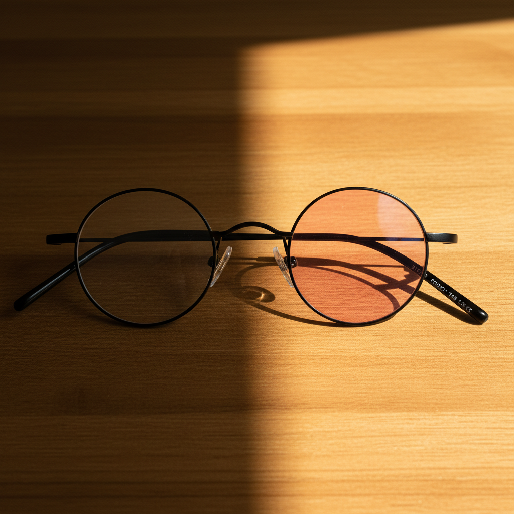 LVY Pink Photochromic Lens Glasses - Matte black Round Titanium Frame - Lifestyle Shot