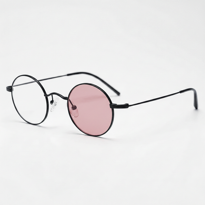 LVY Pink Photochromic Lens Glasses - Matte black Round Titanium Frame - Side View