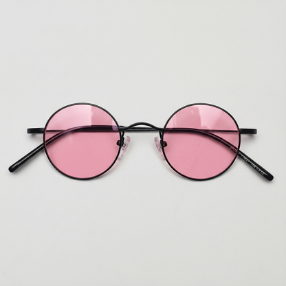 LVY Pink Tinted Lens Sunglasses - Matte black Round Titanium Frame - Front View