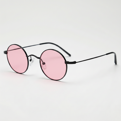 LVY Pink Tinted Lens Sunglasses - Matte black Round Titanium Frame - Side View
