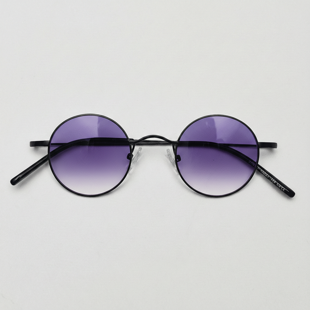 LVY Purple Gradient Lens Sunglasses - Matte black Round Titanium Frame - Front View