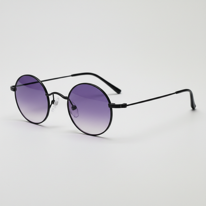 LVY Purple Gradient Lens Sunglasses - Matte black Round Titanium Frame - Side View