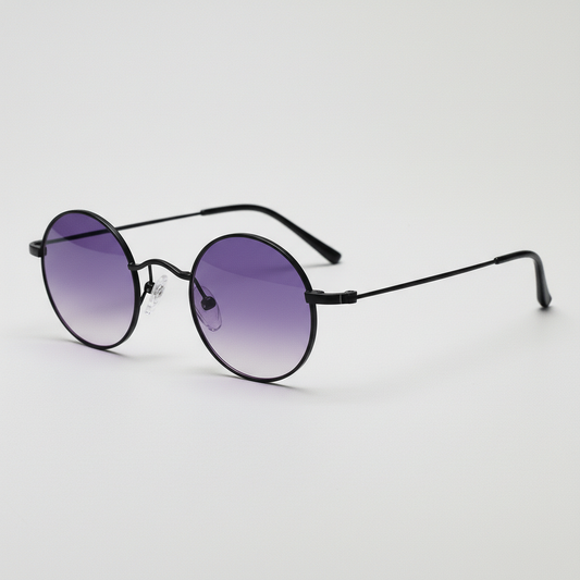LVY Purple Gradient Lens Sunglasses - Matte black Round Titanium Frame - Side View