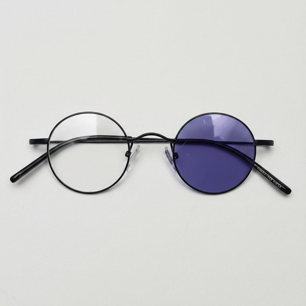 LVY Purple Photochromic Lens Glasses - Matte black Round Titanium Frame - Front View