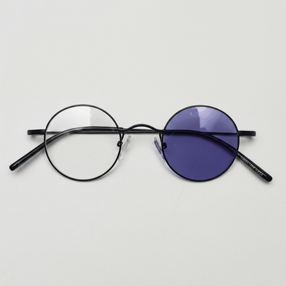 LVY Purple Photochromic Lens Glasses - Matte black Round Titanium Frame - Front View