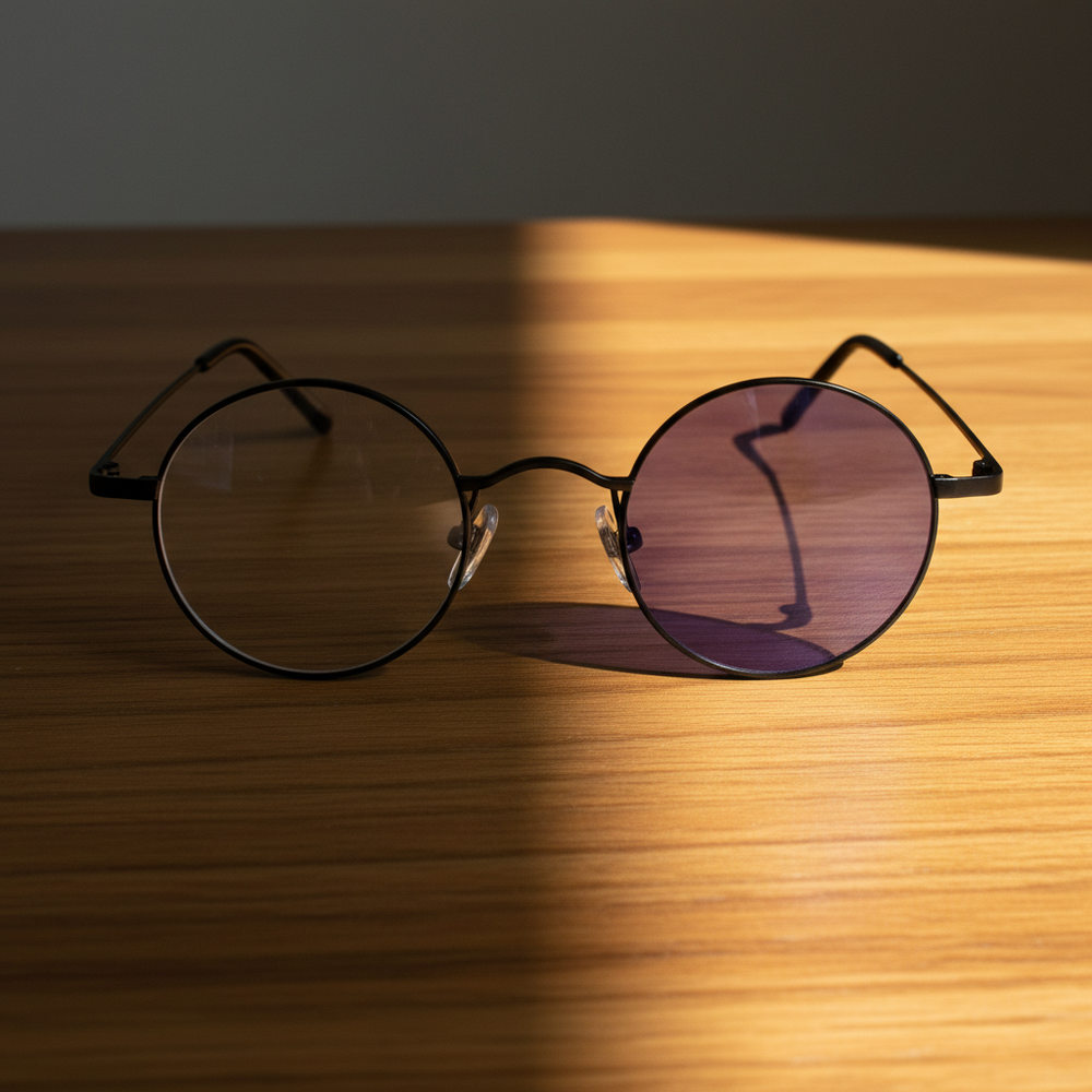 LVY Purple Photochromic Lens Glasses - Matte black Round Titanium Frame