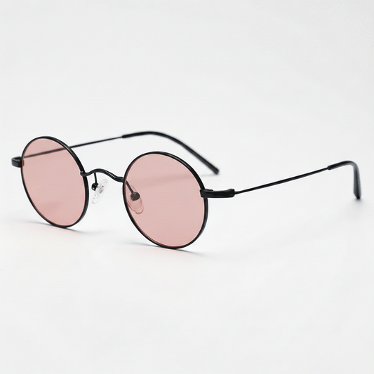 LVY Rose Tinted Lens Sunglasses - Matte black Round Titanium Frame FL-41 Glasses - Side View