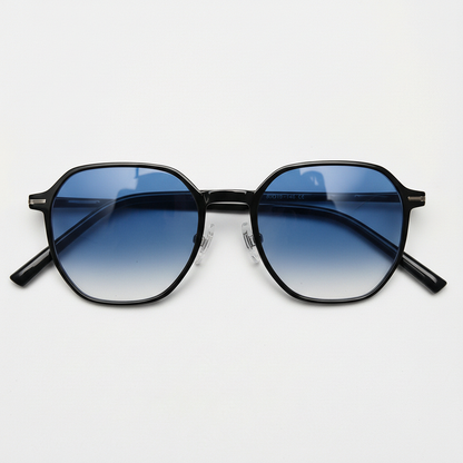 Nina Blue Gradient Lens Sunglasses - Black Square TR90 Frame - Front View