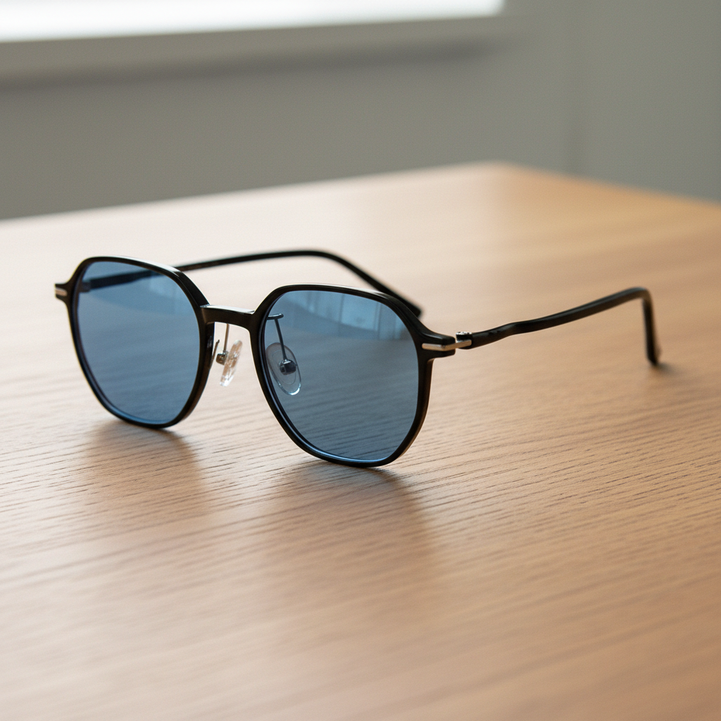 Nina Blue Tinted Lens Sunglasses - Black Square TR90 Frame - Lifestyle Shot