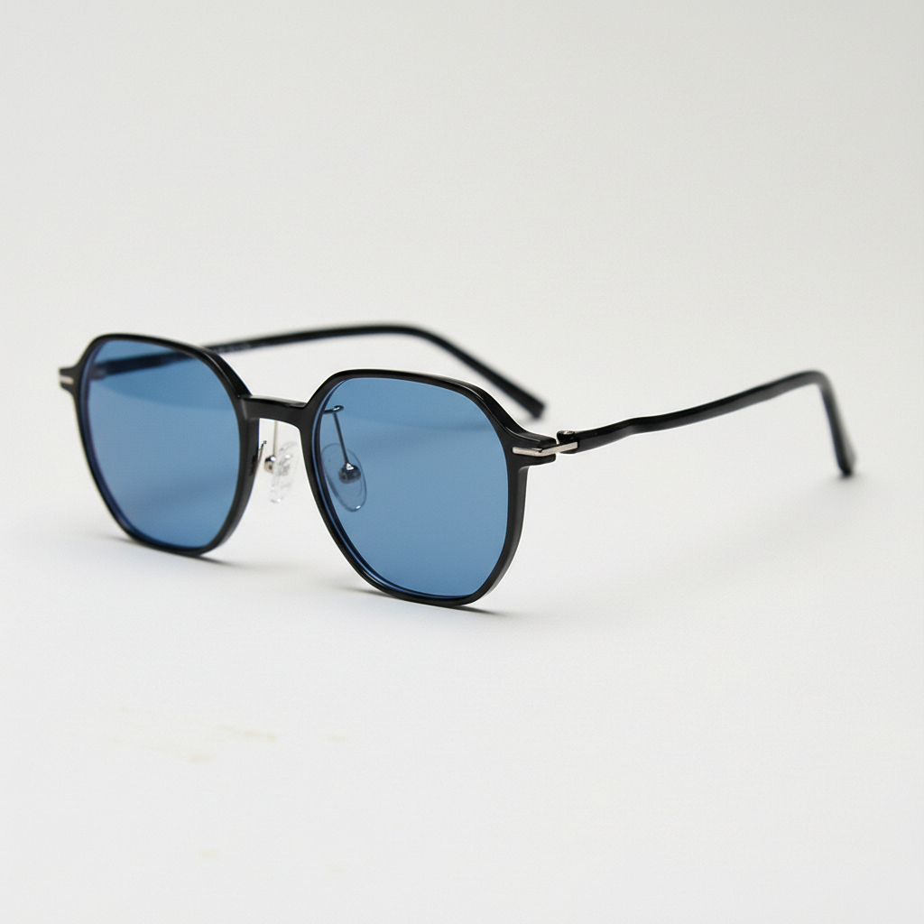 Nina Blue Tinted Lens Sunglasses - Black Square TR90 Frame - Side View