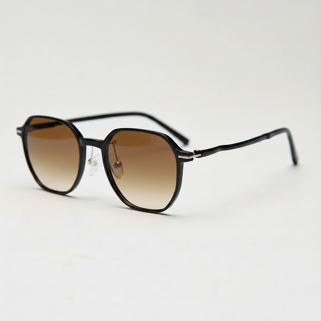 Nina Brown Gradient Lens Sunglasses - Black Square TR90 Frame - Side View