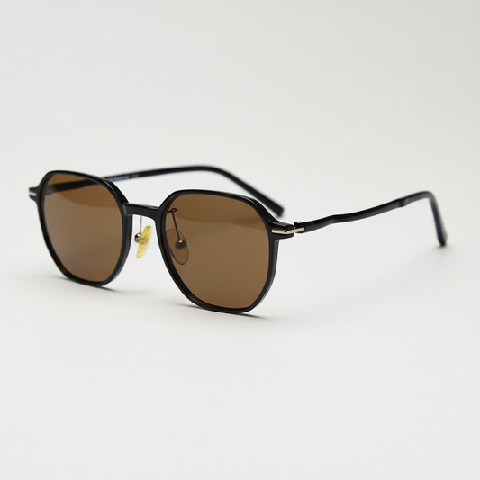 Nina Brown Tinted Lens Sunglasses - Black Square TR90 Frame - Side View