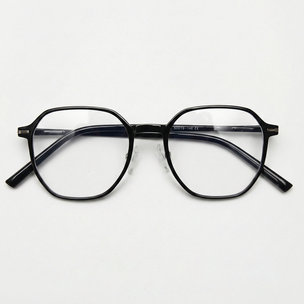 Nina Clear Lens Glasses - Black Square TR90 Frame - Front View