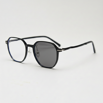 Nina Grey Photochromic Lens Glasses - Black Square TR90 Frame - Side View