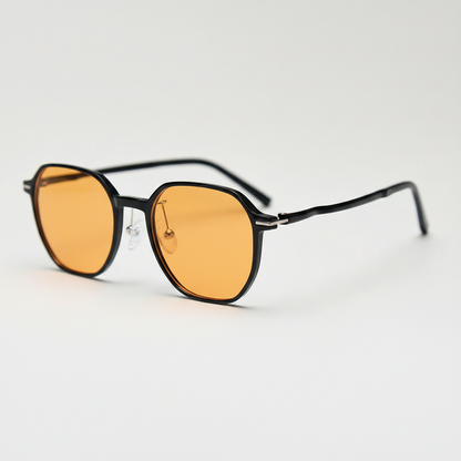 Nina Orange Tinted Lens Sunglasses - Black Square TR90 Frame - Side View
