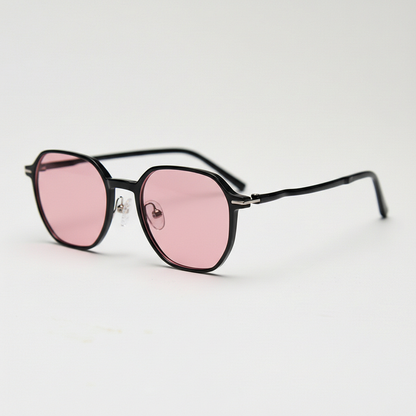 Nina Pink Tinted Lens Sunglasses - Black Square TR90 Frame - Side View