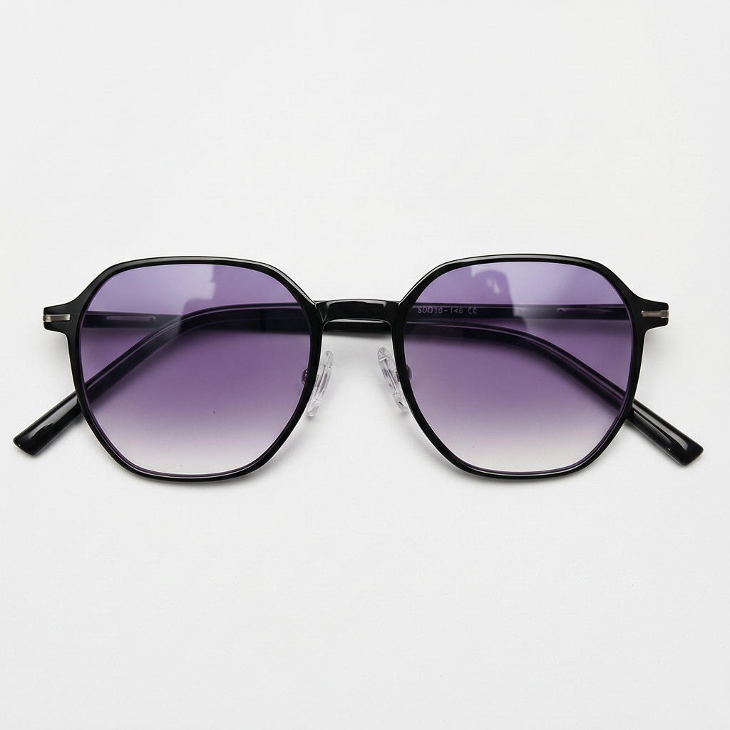 Nina Purple Gradient Lens Sunglasses - Black Square TR90 Frame - Front View