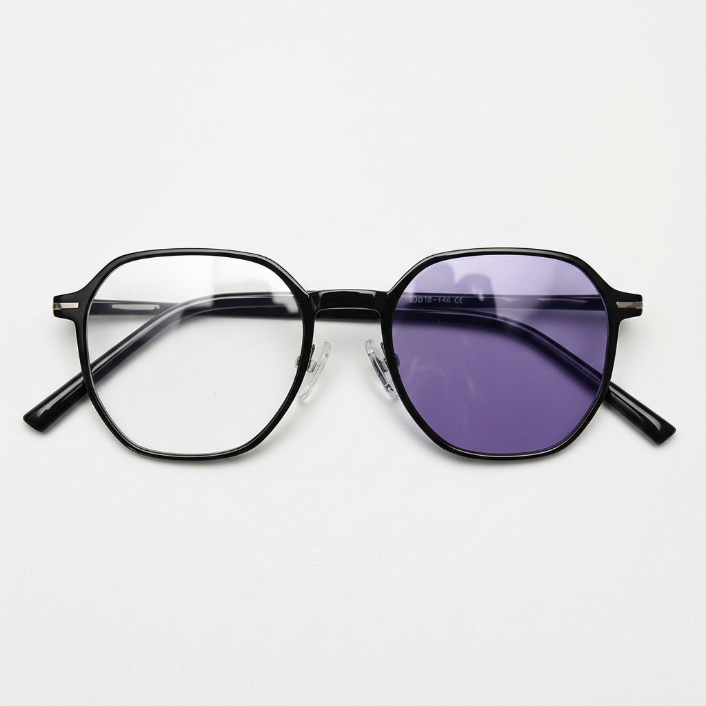 Nina Purple Photochromic Lens Glasses - Black Square TR90 Frame - Front View