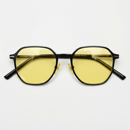 Nina Yellow Tinted Lens Sunglasses - Black Square TR90 Frame - Front View
