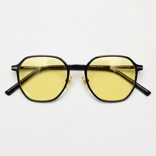 Nina Yellow Tinted Lens Sunglasses - Black Square TR90 Frame - Front View