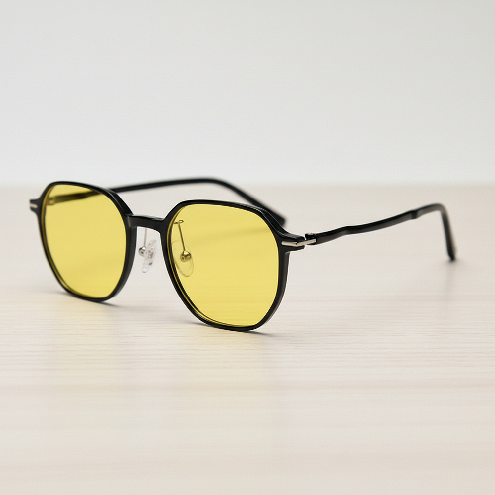 Nina Night Driving Glasses (Yellow Tint) - Black Square TR90 Frame