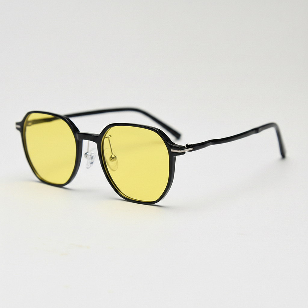Nina Yellow Tinted Lens Sunglasses - Black Square TR90 Frame - Side View